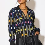 Black Geo Print Cropped Jacket