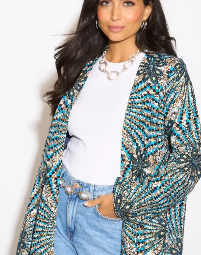 Kenzie Long Kimono Jacket in Blue