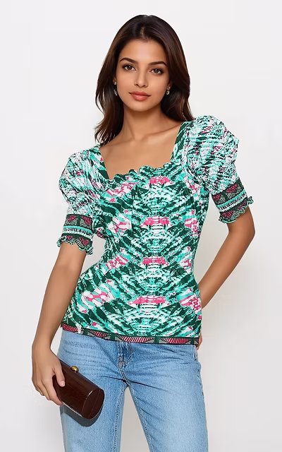 Aimee Green Puff SleeveTop 1