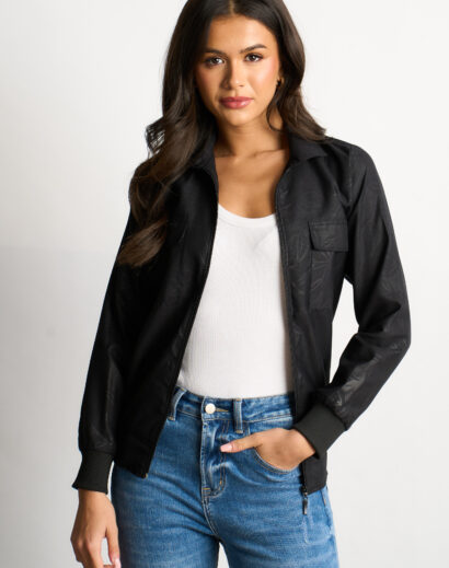 Black Leaf Print Jacket
